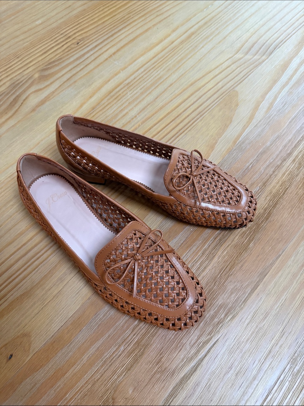 J. Crew Woven Leather Loafers in Cognac